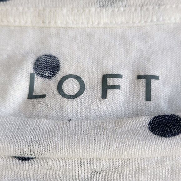 Ann Taylor LOFT Linen Short Ruffle Sleeve Top White/Navy Poka Dot Size XS - Picture 3 of 6